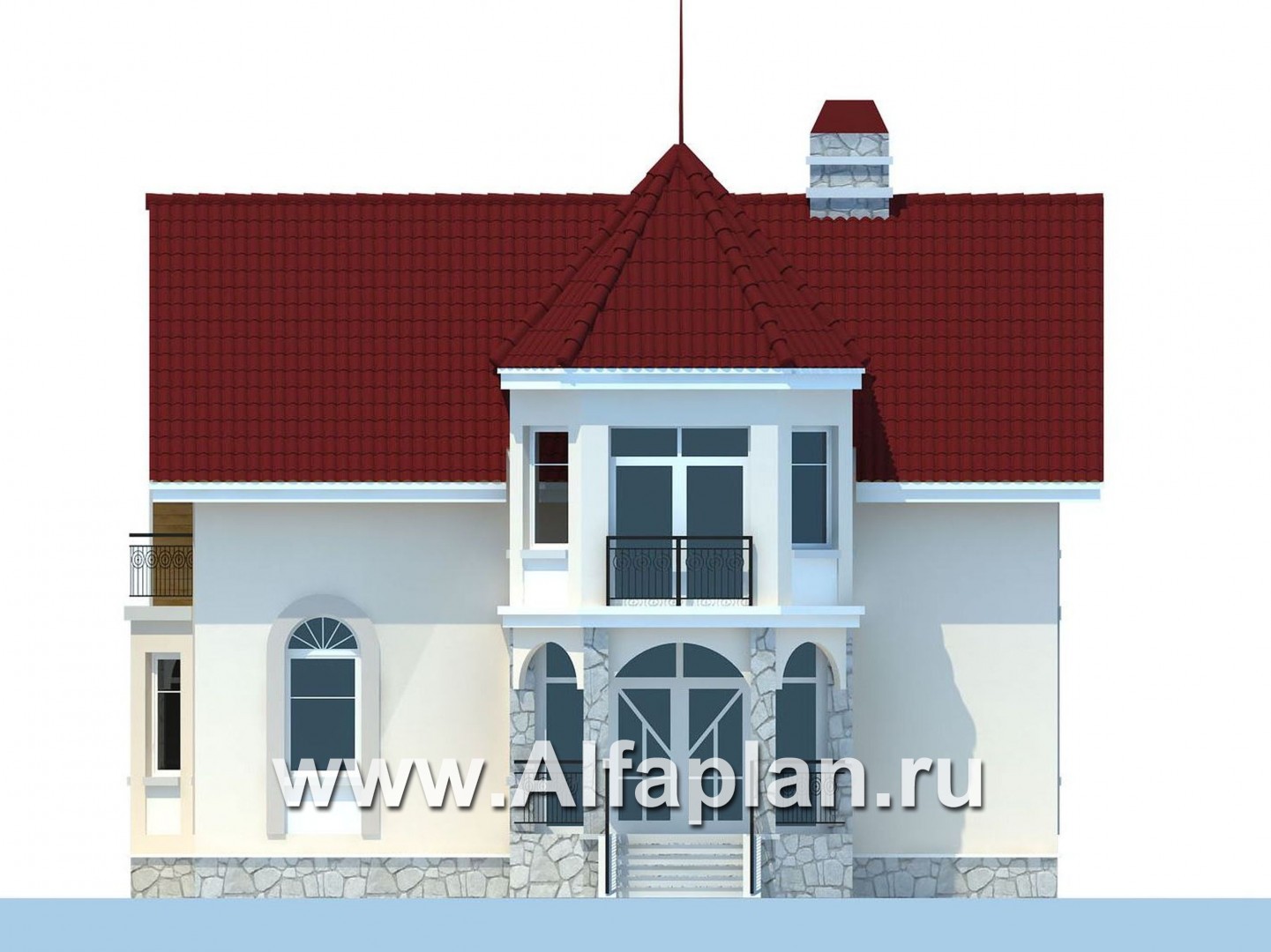Проекты домов Альфаплан - «Висбаден» - изящный коттедж с эркером над входом - изображение фасада №1