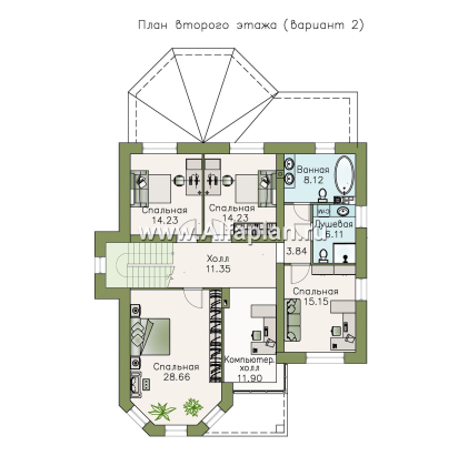 «Clever» - проект двухэтажного дома, планировка с эркером и кабинетом на 1 эт, с террасой - превью план дома