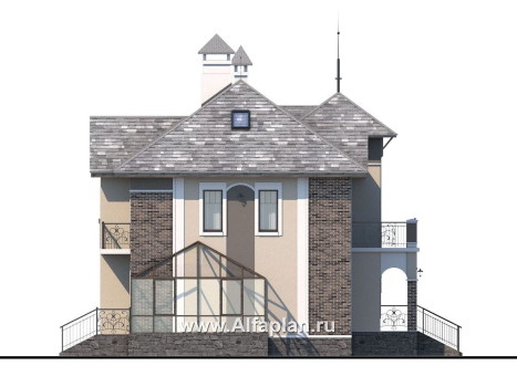 Проекты домов Альфаплан - «Разумовский» - элегантный коттедж с цоколем - превью фасада №3
