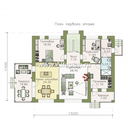 Проекты домов Альфаплан - «Ной и команда» - коттедж с двумя жилыми комнатами на 1 эт и с мансардой - превью плана проекта №1