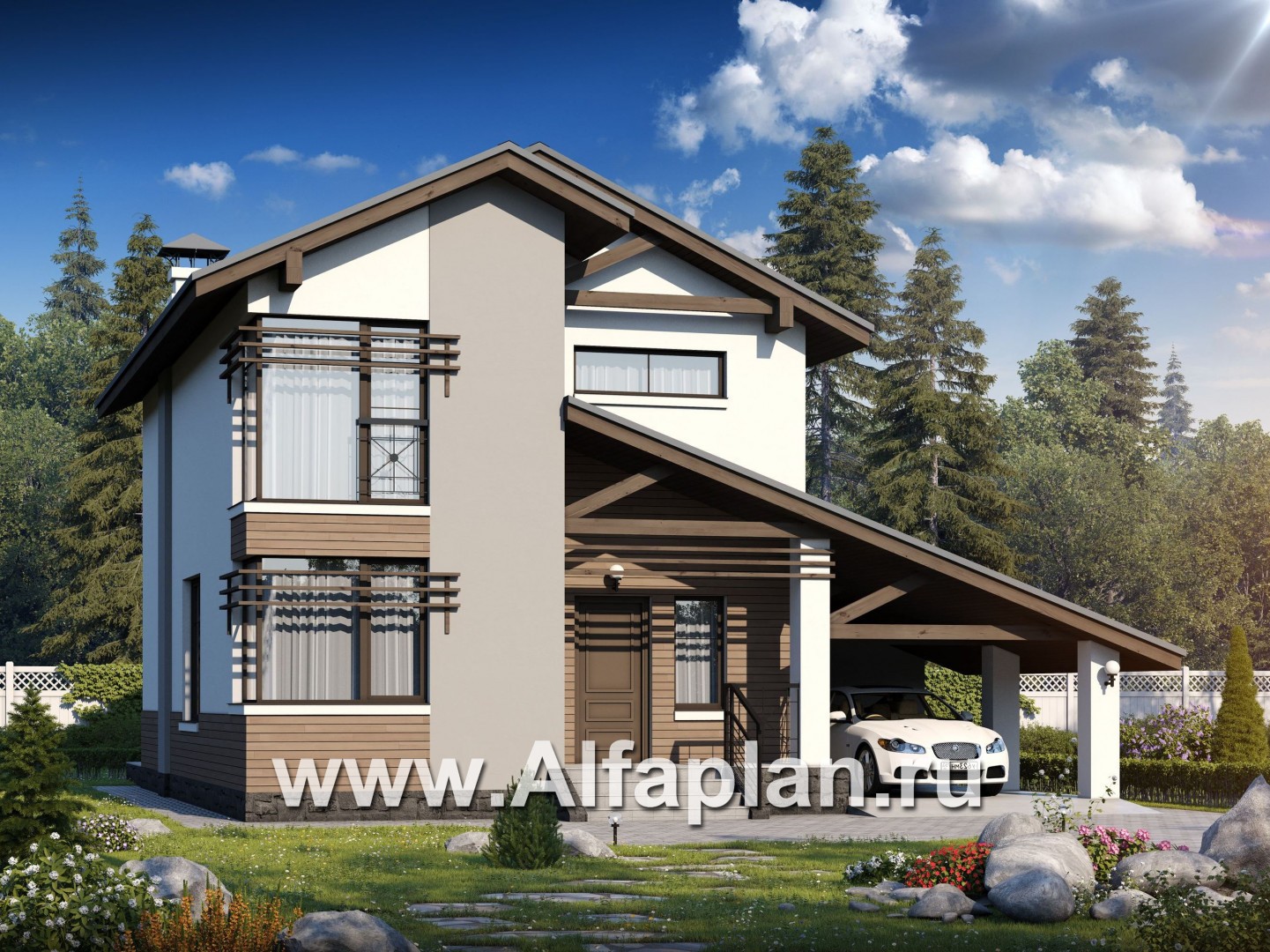 Проекты домов Альфаплан - «Солнечный» - современный, компактный и комфортный дом - основное изображение