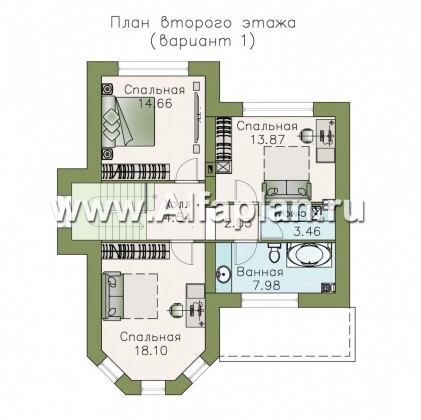 «Веста» - проект двухэтажного дома, с эркером, планировка с гостевой на 1 эт - превью план дома