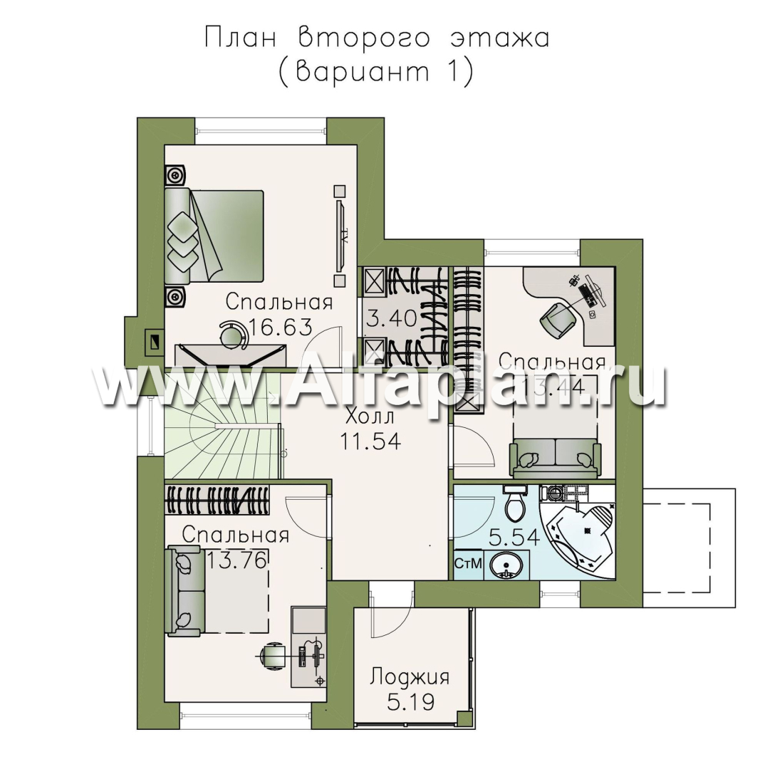 Проекты домов Альфаплан - «Княжна Мери» - удобный дом с вариантами планировки - изображение плана проекта №2