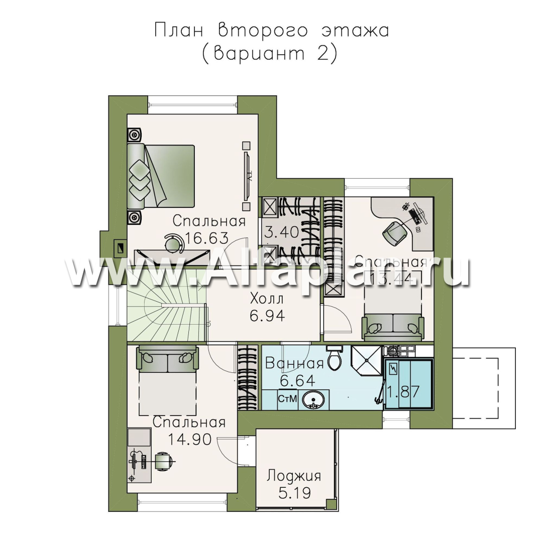 Проекты домов Альфаплан - «Княжна Мери» - удобный дом с вариантами планировки - изображение плана проекта №3