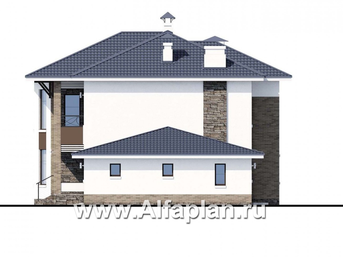 Проекты домов Альфаплан - «Статский советник» - комфортабельный коттедж в современном стиле с гаражом - изображение фасада №2