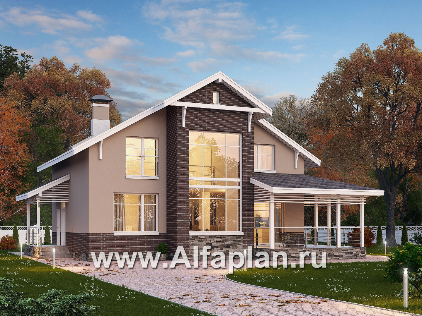 Проекты домов Альфаплан - «Регата» - комфортный дом с двускатной крышей - основное изображение