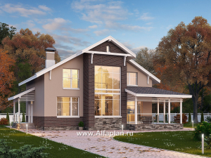 Проекты домов Альфаплан - «Регата» - комфортный дом с двускатной крышей - превью основного изображения