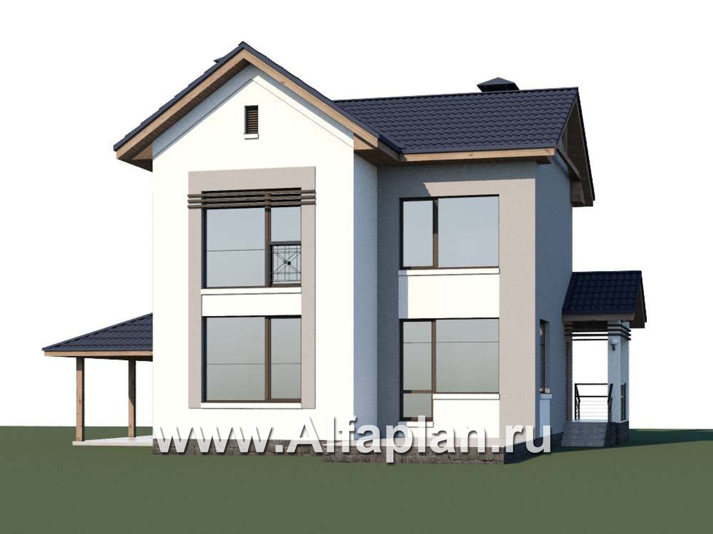 Проекты домов Альфаплан - «Каюткомпания» - экономичный дом для небольшой семьи с навесом для машины - дополнительное изображение №1