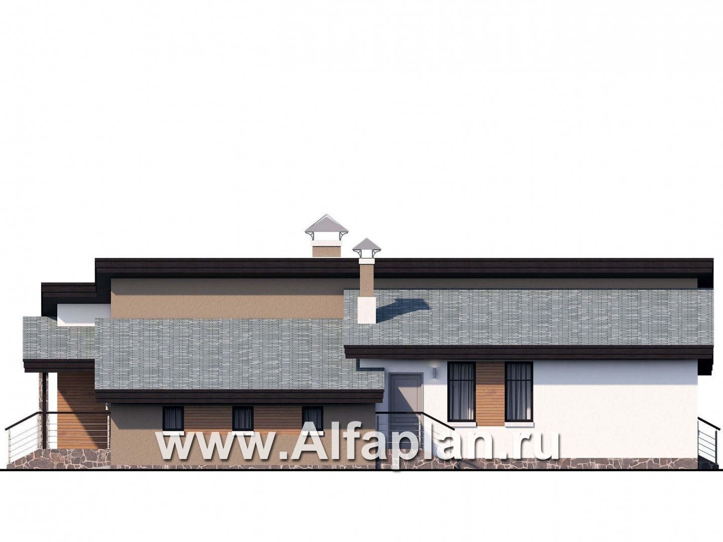 Проекты домов Альфаплан - «Санта-Моника» — одноэтажный коттедж с большим гаражом и террасой - изображение фасада №2