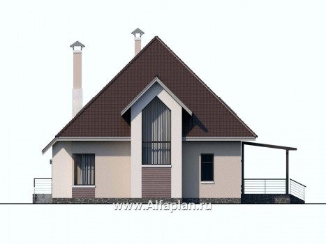 «Плеяды» — проект дома с мансардой, из кирпича или газобетона, с террасой и с сауной, современный стиль - превью фасада дома