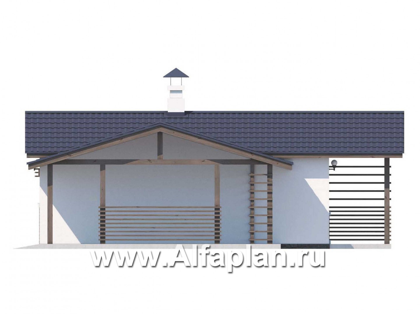 Проекты домов Альфаплан - Блок SPA с навесом для машины для небольшой усадьбы - изображение фасада №2