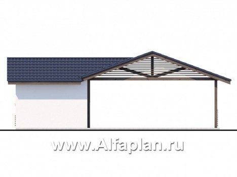 Проекты домов Альфаплан - Навес-стоянка для машин с небольшой кладовой - превью фасада №4