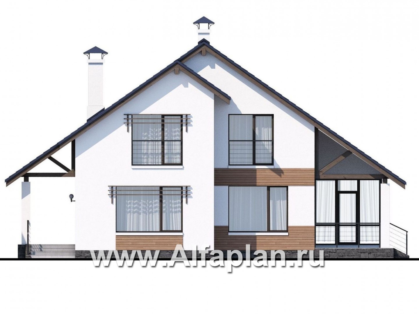 Проекты домов Альфаплан - «Счастье рядом» - современный дом с комфортной планировкой - изображение фасада №1