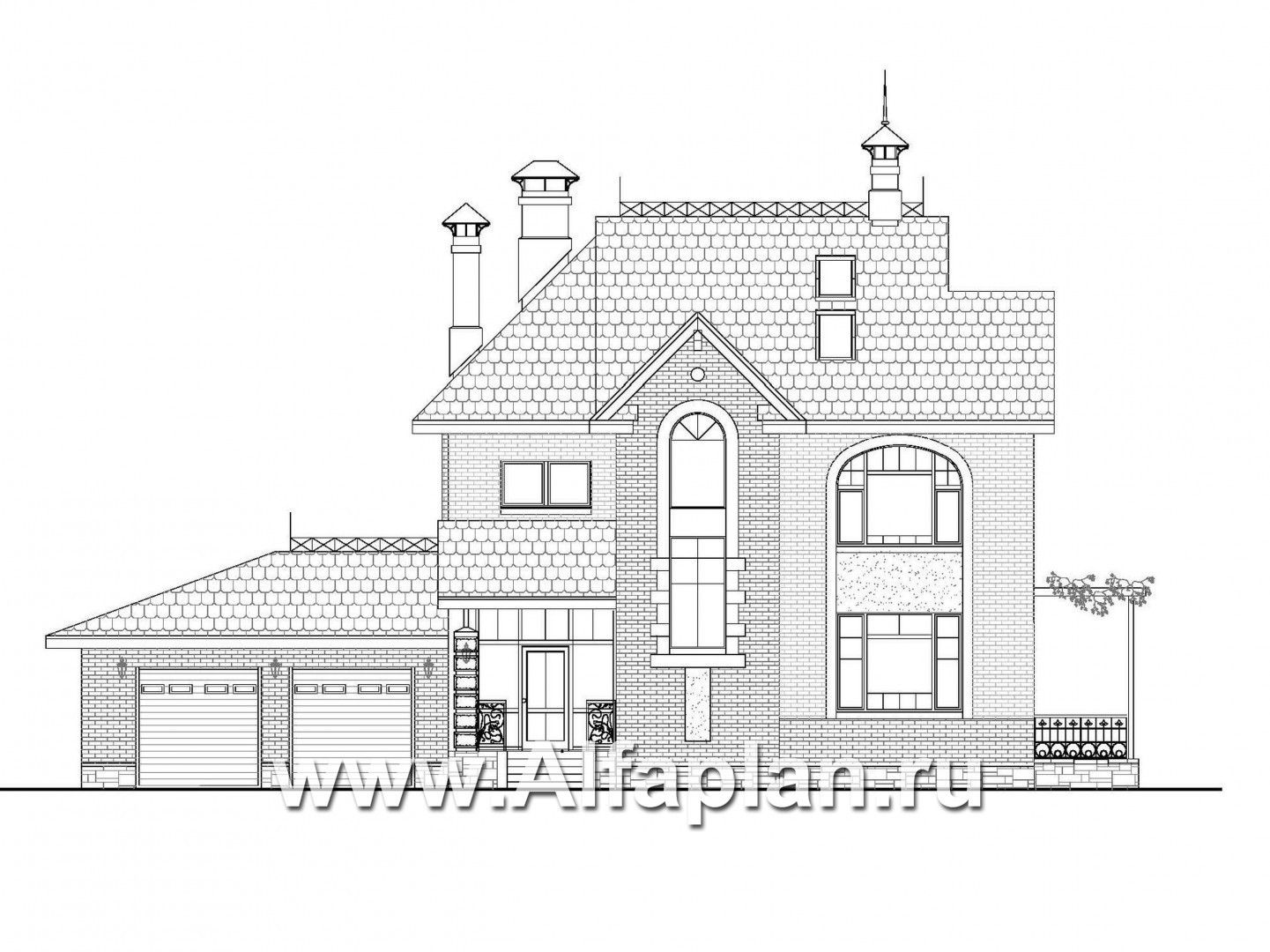 Проекты домов Альфаплан - «Дипломат Плюс» - дом с бильярдной и гаражом на два автомобиля - изображение фасада №1