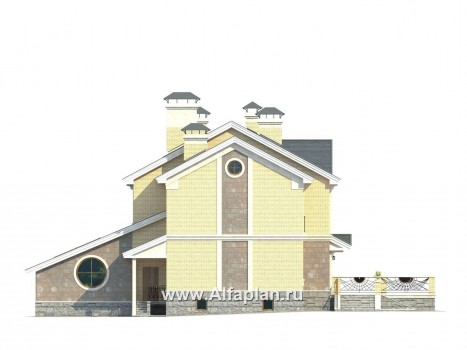 Проекты домов Альфаплан - «Поместье» - проект двухэтажного дома, с мансардойи двусветной гостиной, вилла в классическом стиле - превью фасада №3