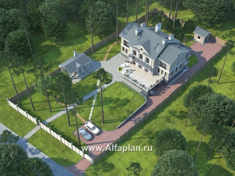 Проекты домов Альфаплан - «Поместье» - проект двухэтажного дома, с мансардойи двусветной гостиной, вилла в классическом стиле - превью дополнительного изображения №2