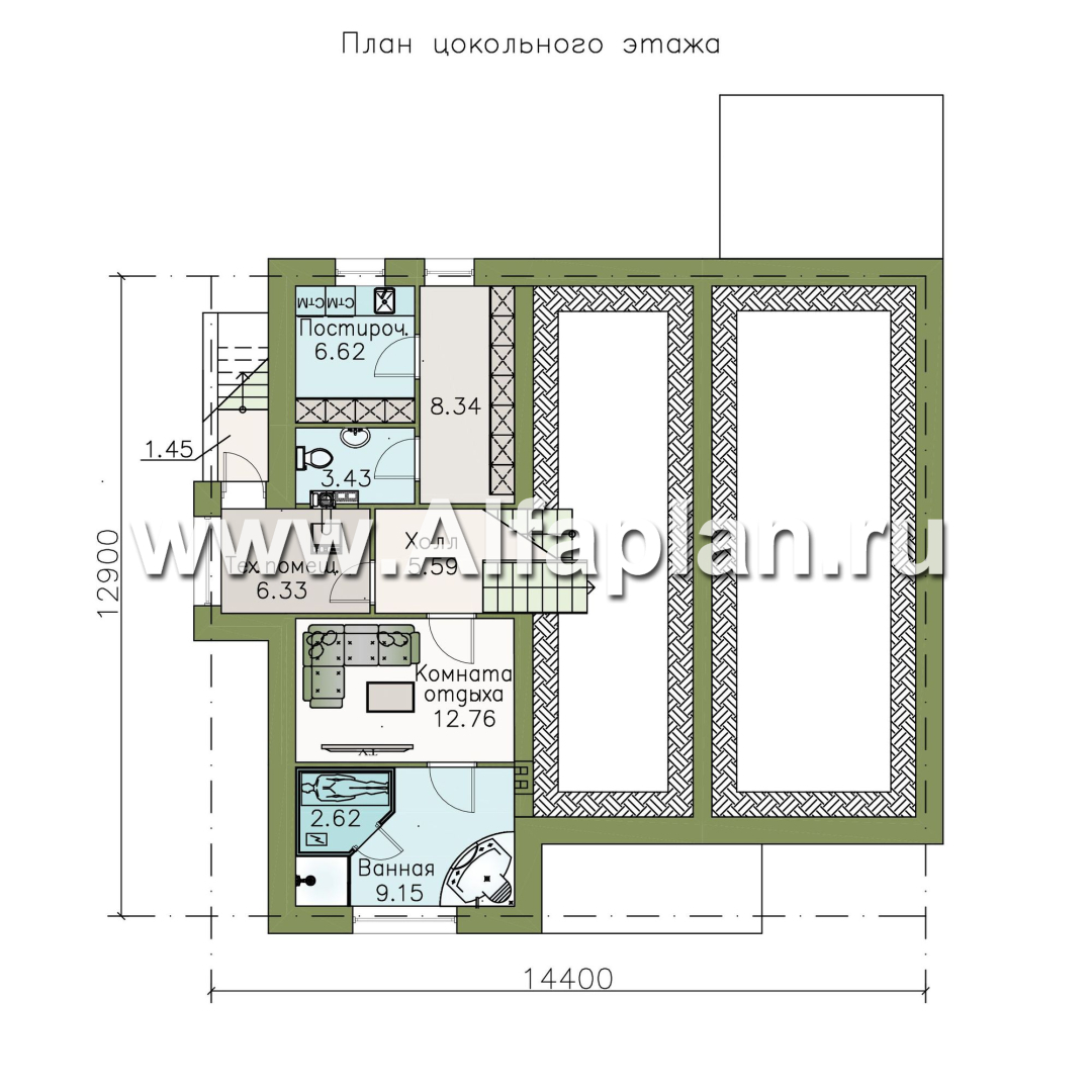 Проекты домов Альфаплан - «Двенадцать месяцев» - современный полутораэтажный коттедж - план проекта №1