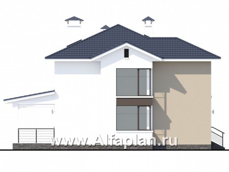«Лотос» - проект современного двухэтажного дома, 4 спальни, с террасой, в стиле минимализм - превью фасада дома