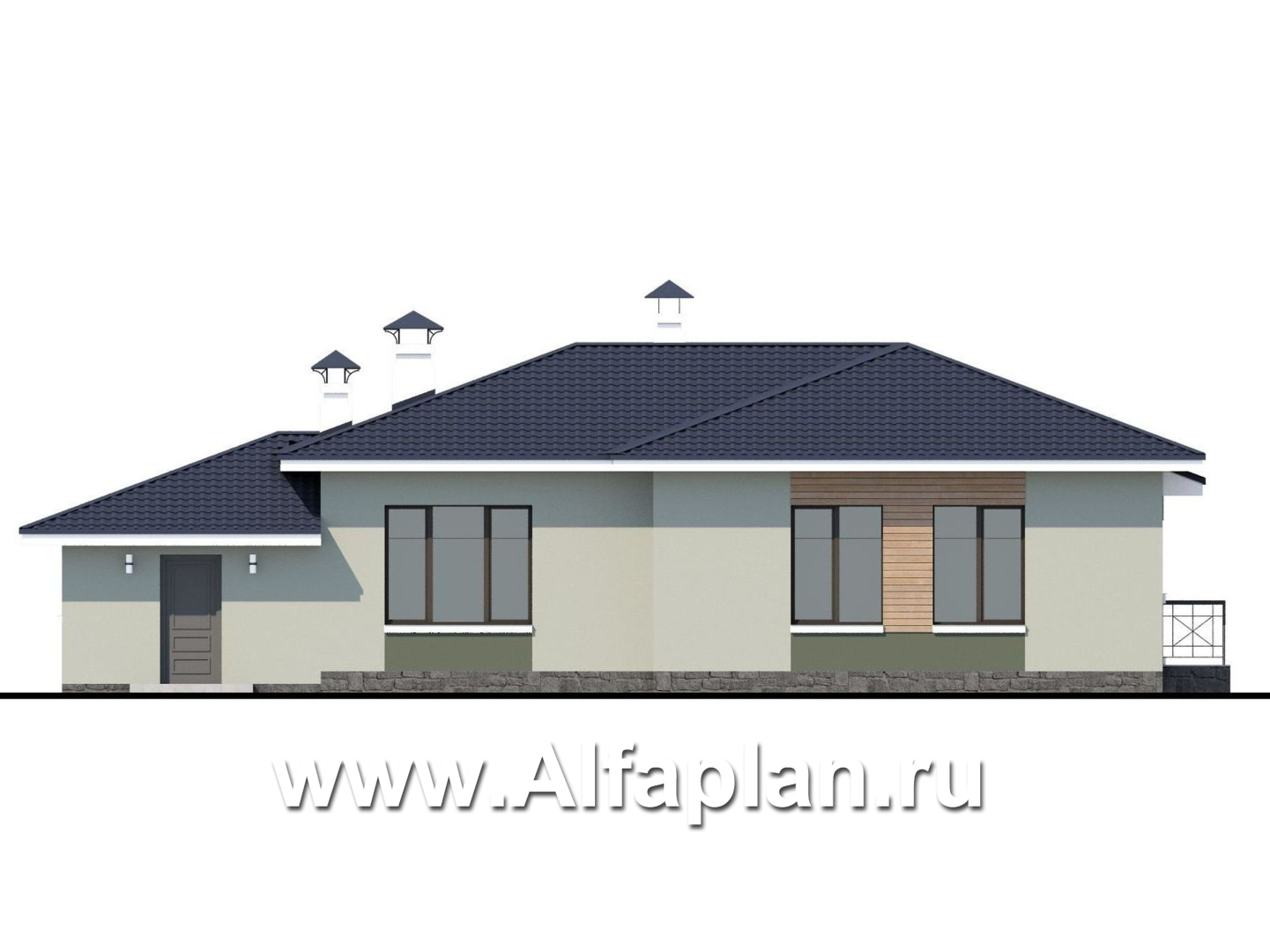 Проекты домов Альфаплан - «Теплый очаг» - компактный одноэтажный дом с гаражом - изображение фасада №4