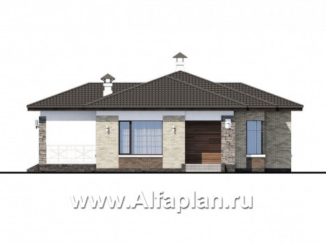 Проекты домов Альфаплан - «Грация» - современный компактный одноэтажный коттедж с террасой - превью фасада №1