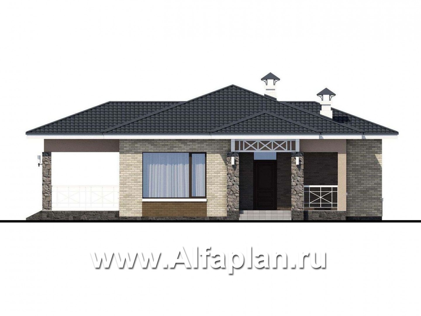 Проекты домов Альфаплан - «Урания» - современный одноэтажный коттедж с террасой - изображение фасада №1