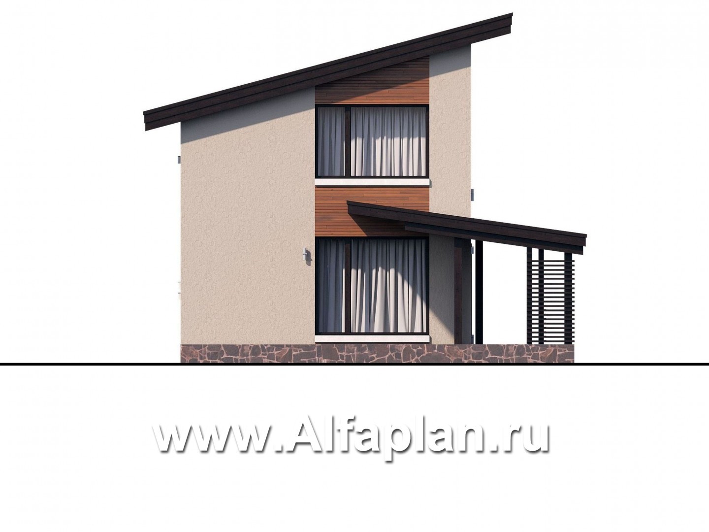 Проекты домов Альфаплан - «Писарро» - проект дома с односкатной кровлей для узкого участка - изображение фасада №4