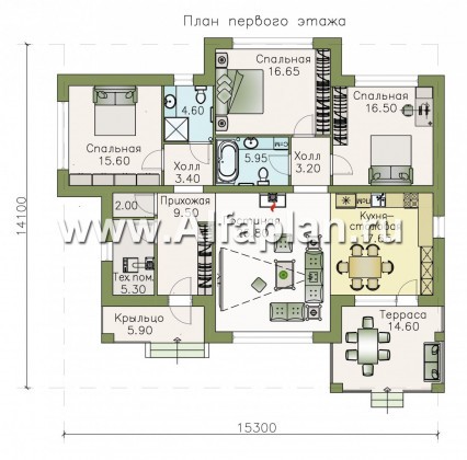 Проекты домов Альфаплан - «Эрато» - современный одноэтажный коттедж с террасой - превью плана проекта №1
