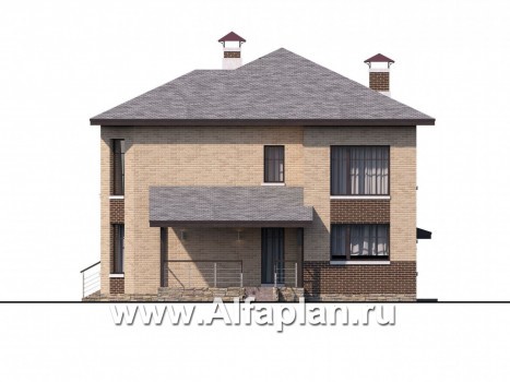 «Статус» - проект двухэтажного дома из кирпича, с эркером и с террасой, с гаражом - превью фасада дома