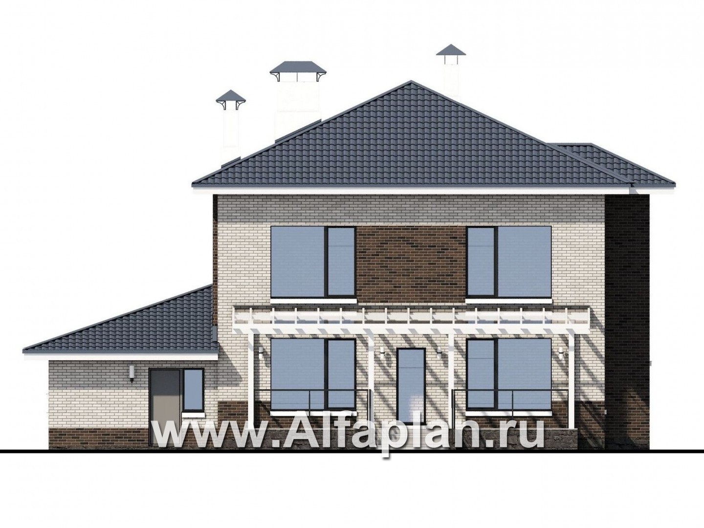 Проекты домов Альфаплан - «Вязьма» - удобный коттедж с двусветной гостиной и гаражом - изображение фасада №4