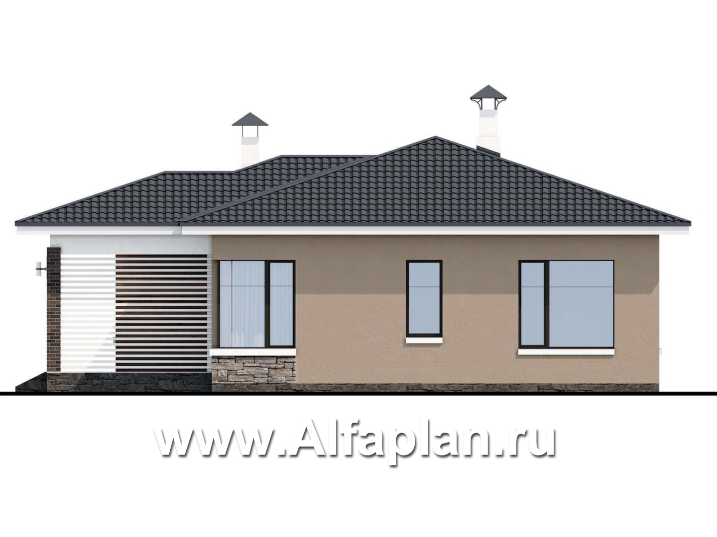 Проекты домов Альфаплан - «Аэда» - небольшой одноэтажный дом с тремя спальнями - изображение фасада №2