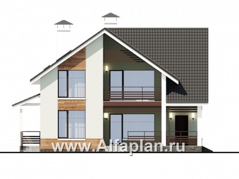 Проекты домов Альфаплан - Мансардный дом с угловым планом - превью фасада №3