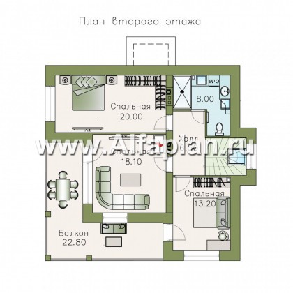 Проекты домов Альфаплан - Мансардный дом с угловым планом - превью плана проекта №2