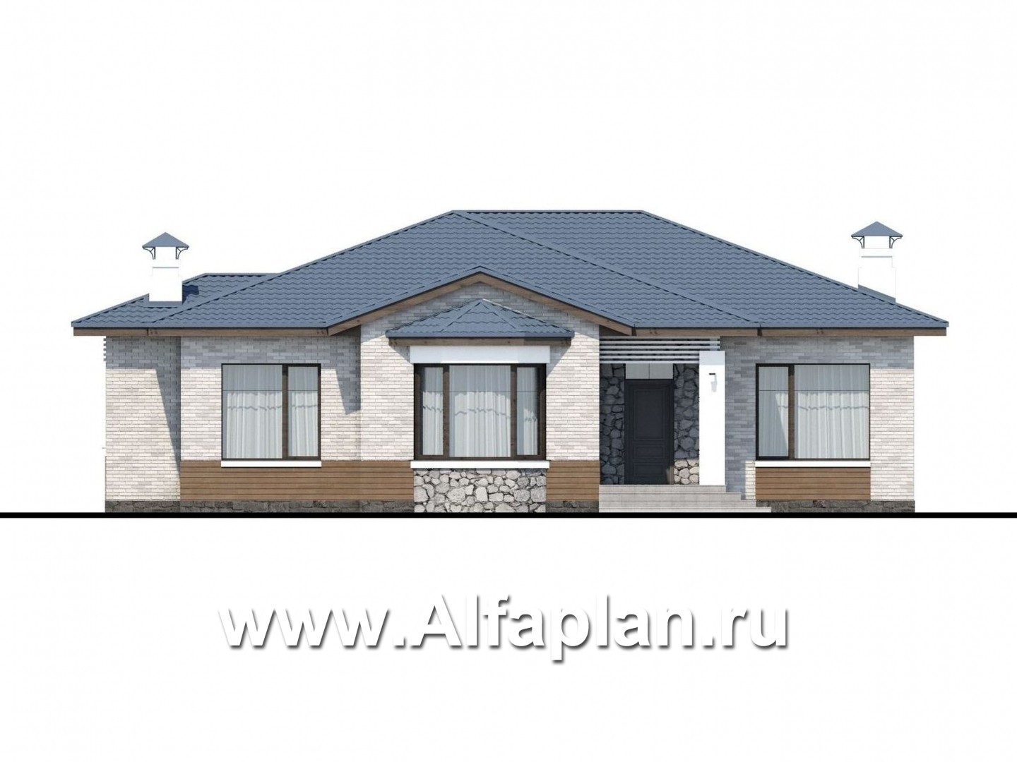 Проекты домов Альфаплан - «Калипсо» - комфортабельный одноэтажный дом  с вариантами планировки - изображение фасада №1