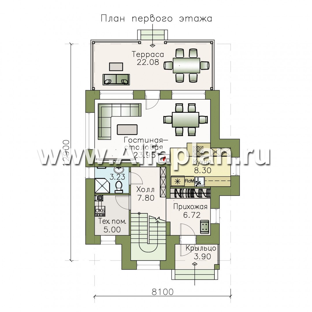 Проекты домов Альфаплан - «Рациональ» - компактный коттедж с односкатной кровлей - план проекта №1