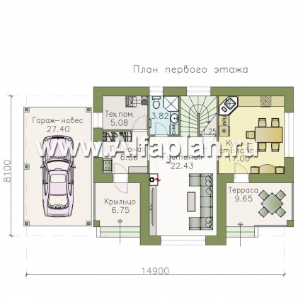 Проекты домов Альфаплан - «Ижора» - небольшой классический дом с двускатной кровлей - превью плана проекта №1