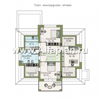 «Кластер Персея» - проект дома с мансардой, с террасой, планировка с двумя жилыми комнатами на 1 эт - превью план дома