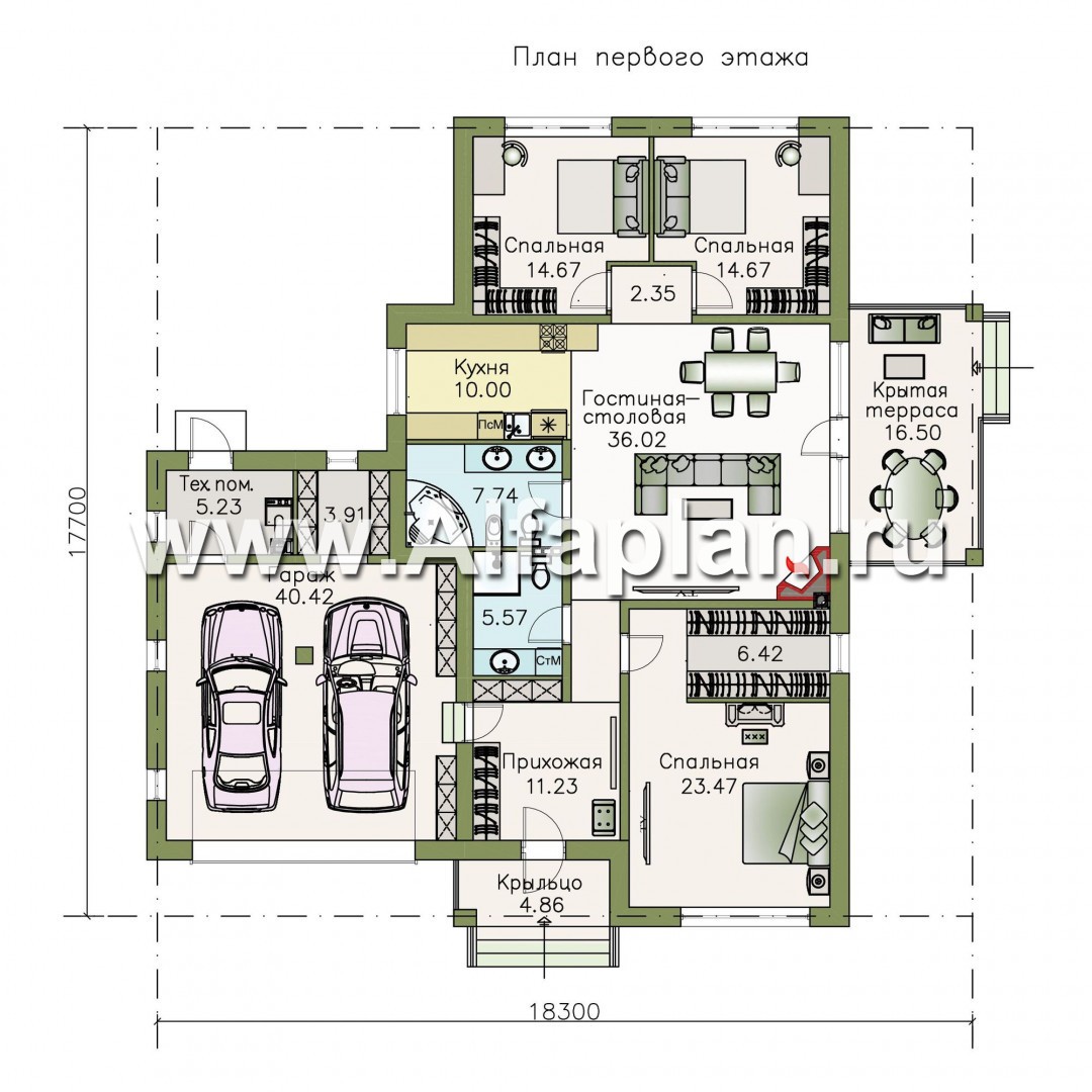 Проекты домов Альфаплан - «Ариадна» - одноэтажный дом с большим гаражом - изображение плана проекта №1
