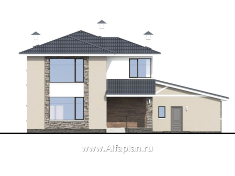 Проекты домов Альфаплан - «Выбор русалки» - современный комфортабельный дом с большим гаражом - превью фасада №4