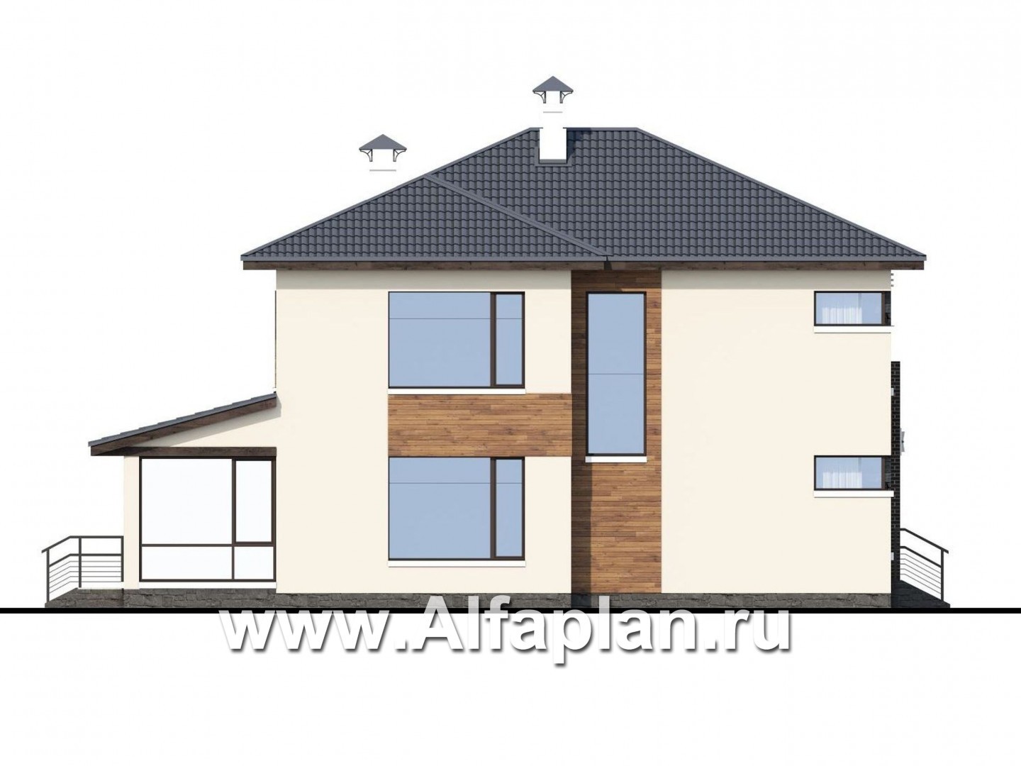Проекты домов Альфаплан - «Прайд» - современный коттедж с остекленной верандой - изображение фасада №3
