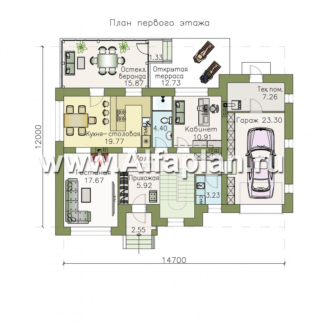Проекты домов Альфаплан - «Лас Флорес» - романтический коттедж оптимальной площади с гаражом - изображение плана проекта №1