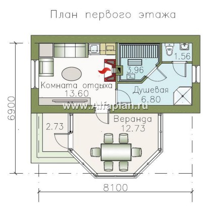 Проекты домов Альфаплан - Баня с удобной красивой верандой (беседкой) - превью плана проекта №1