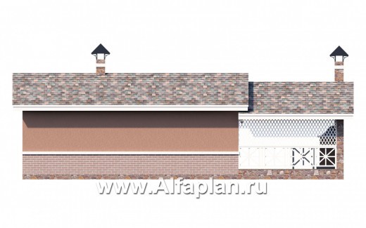 Проекты домов Альфаплан - Красивая и удобная баня c террасой (беседкой) и камином - превью фасада №4