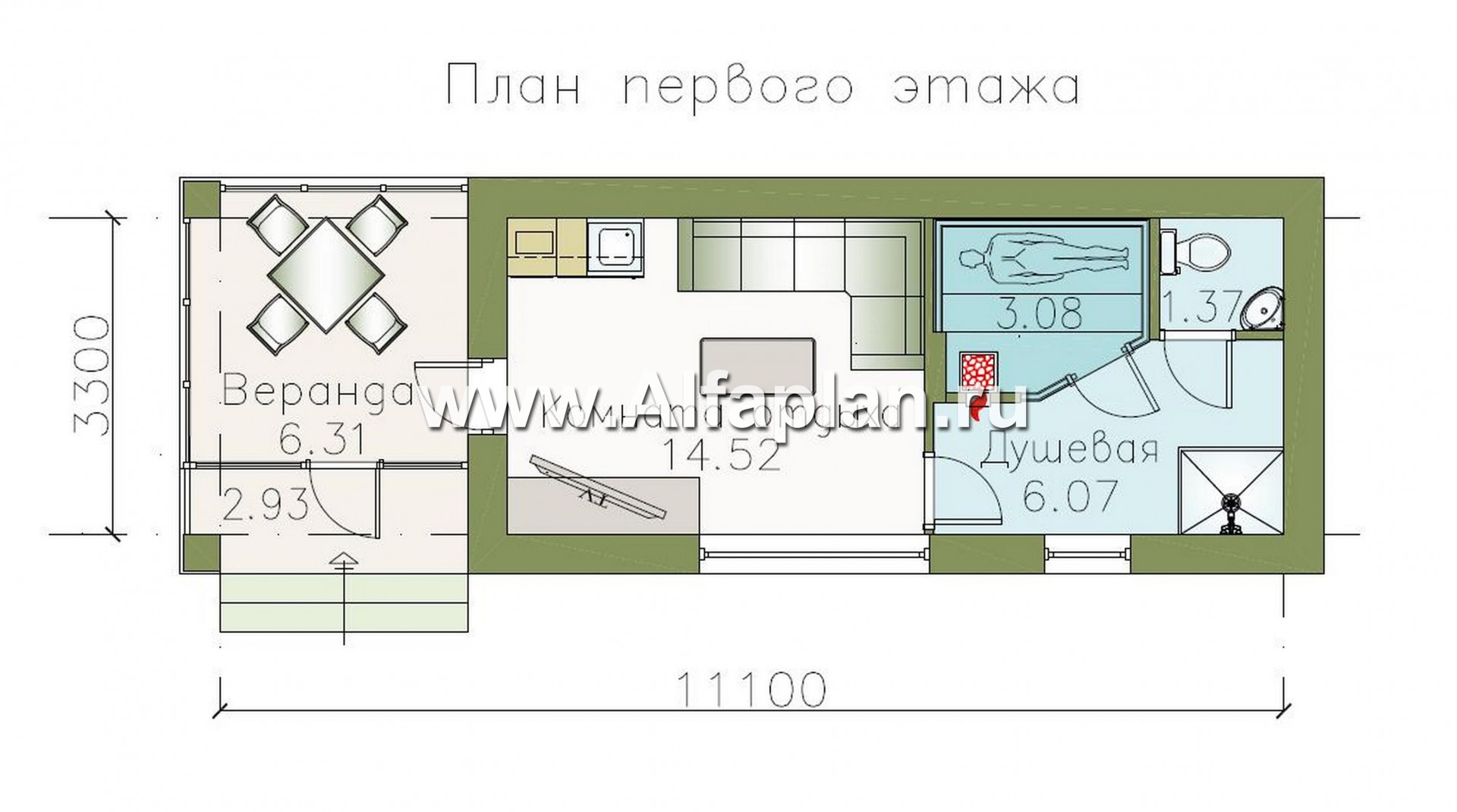 Проекты домов Альфаплан - Дом для отдыха (баня) для небольшого  участка - изображение плана проекта №1