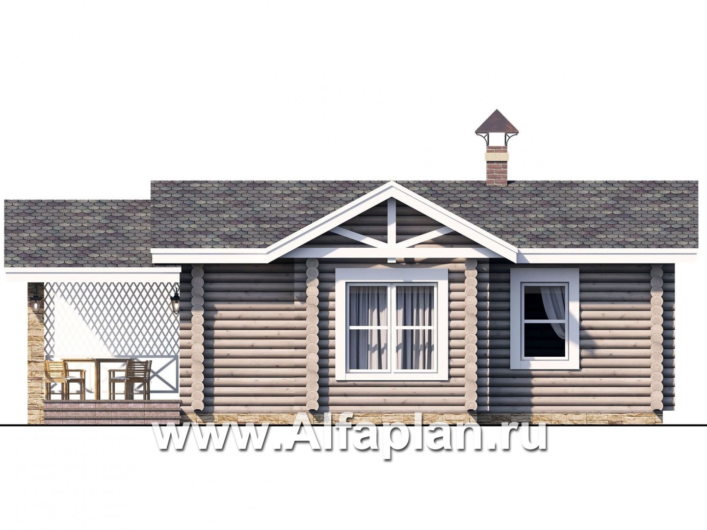 Проекты домов Альфаплан - Уютная одноэтажная деревянная баня с крытой террасой - изображение фасада №1