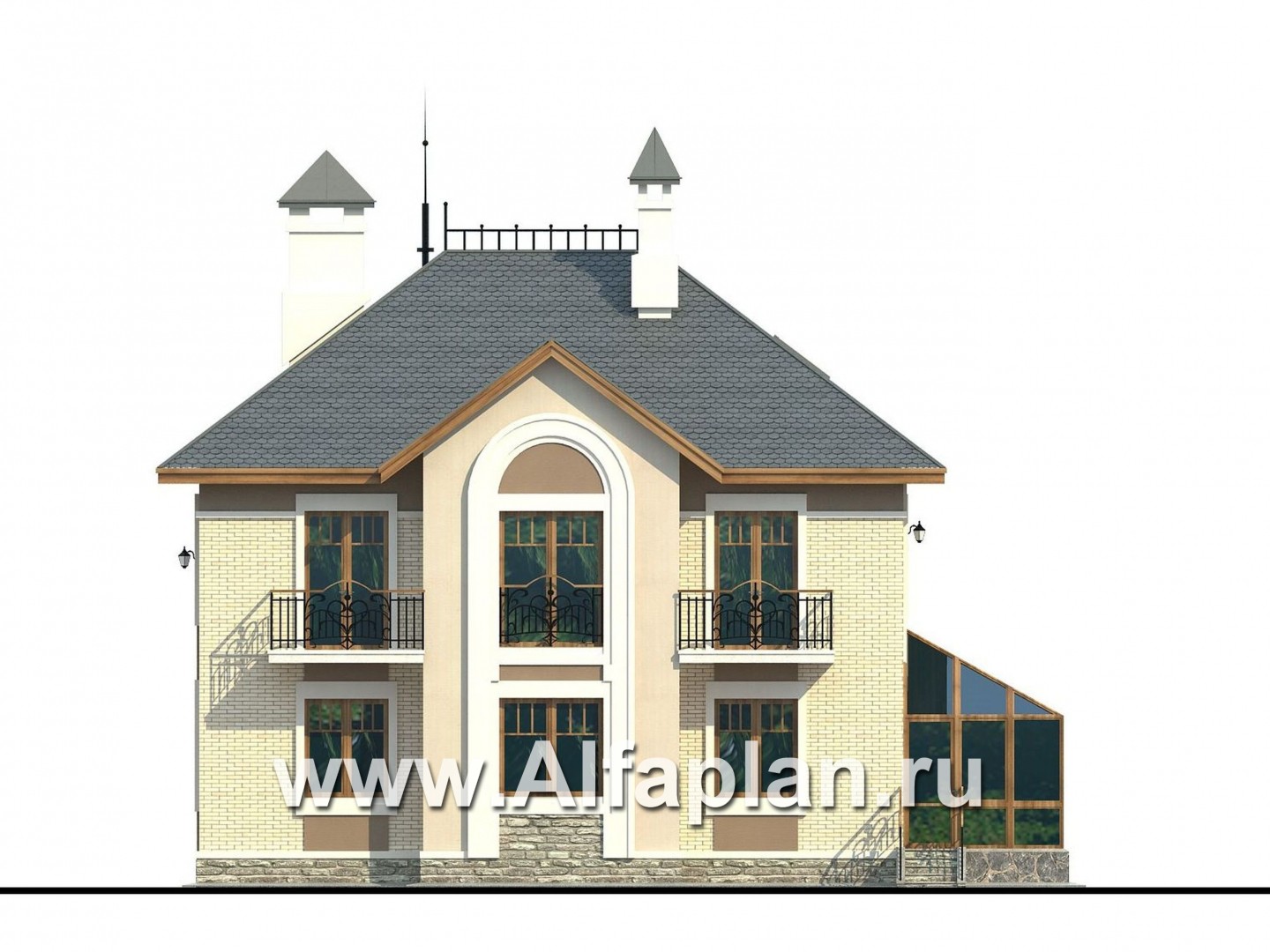 Проекты домов Альфаплан - «Разумовский» - элегантный загородный дом - изображение фасада №4
