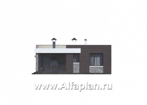 Проекты домов Альфаплан - «Дега» - современный одноэтажный дом с плоской кровлей - превью фасада №2