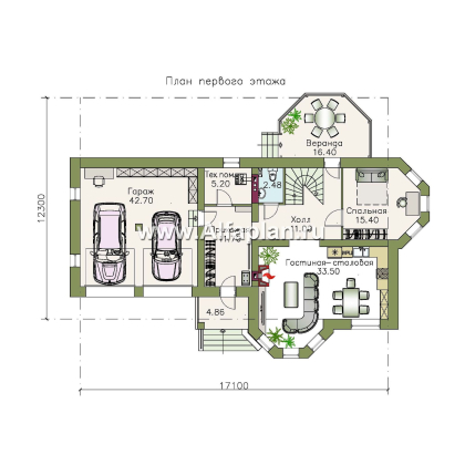 Проекты домов Альфаплан - «Классика» - двухэтажный особняк с большим гаражом и комнатой на первом этаже - превью плана проекта №1