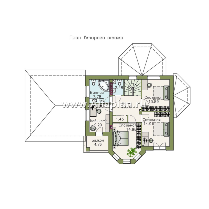 Проекты домов Альфаплан - «Классика» - двухэтажный особняк с большим гаражом и комнатой на первом этаже - превью плана проекта №2