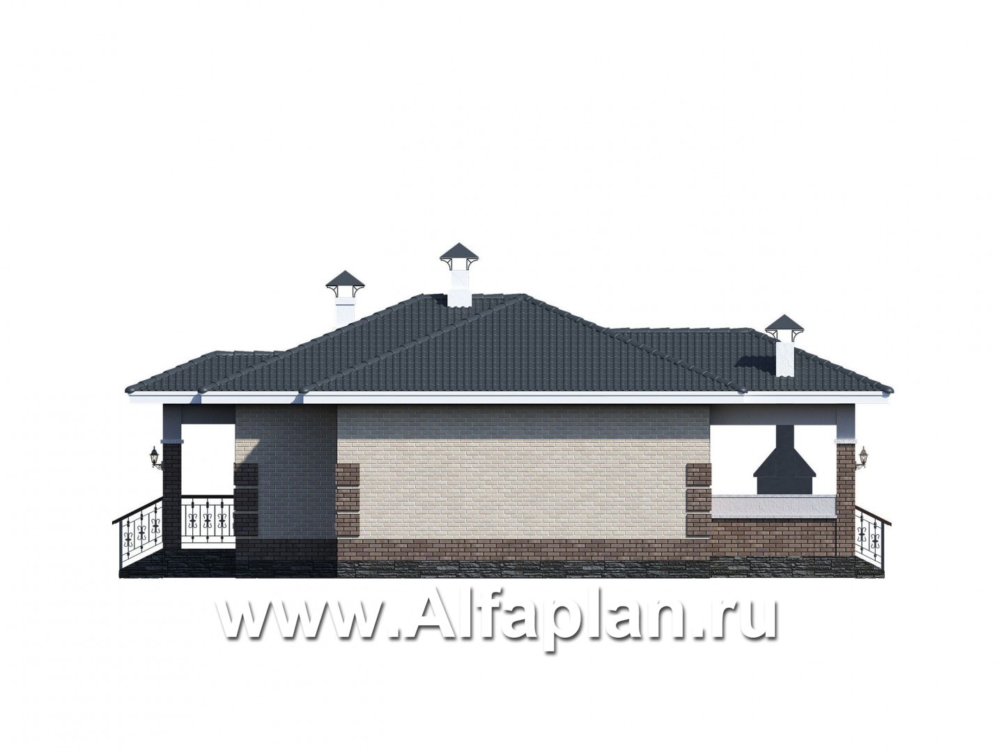 Проекты домов Альфаплан - «Авалон» - стильный одноэтажный дом - изображение фасада №3