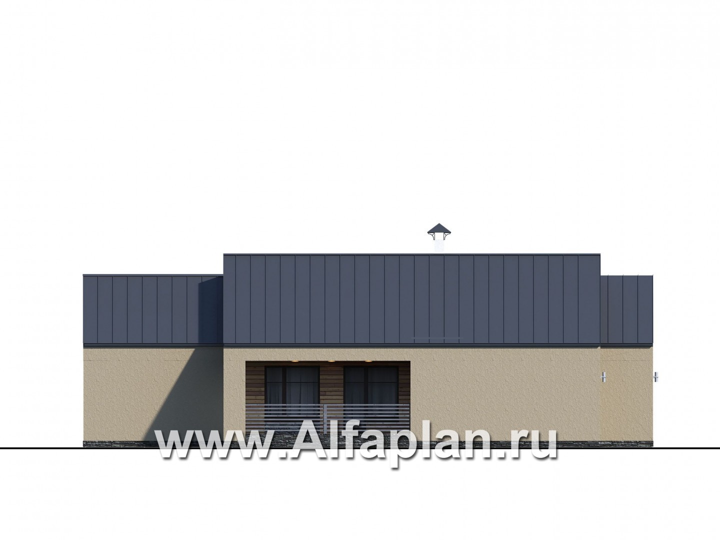 Проекты домов Альфаплан - «Аркада» - проект современного одноэтажного дома с сауной и большим гаражом - изображение фасада №2